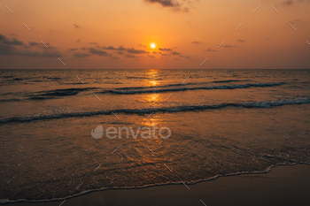 Sunset on beach,landscape with sea sunset on beach