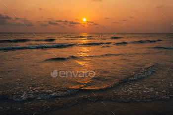 Sunset on beach,landscape with sea sunset on beach