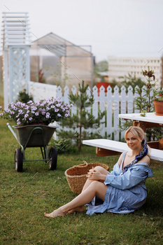 Caucasian Woman Relaxing in Garden
