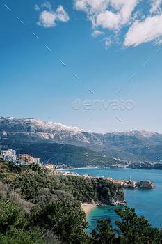 Budva old town on the seashore at the foot of the mountains. Montenegro