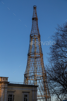 Shukhov Radio Tower, a 160-meter-high free-standing steel radio tower in Moscow, Russia