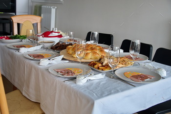 Decorated table served for Easter dinner