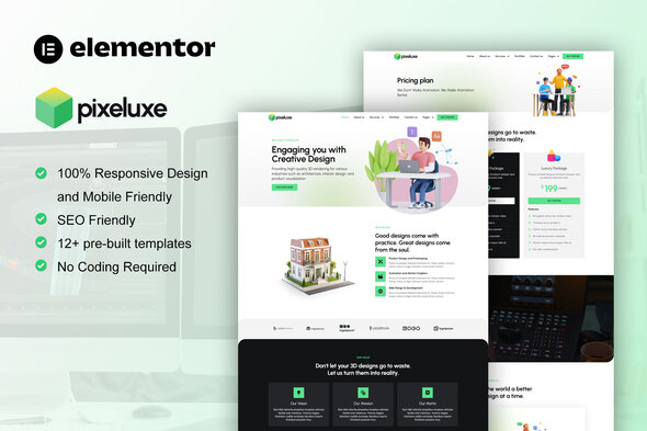 Pixeluxe - 3D Design Studio Elementor Pro Template Kit