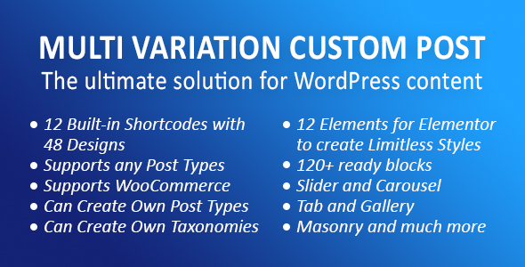 MVCP: Multi Variation Custom Post WordPress Plugin