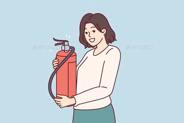 Woman with Fire Extinguisher Recommending