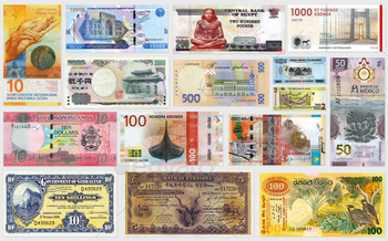 World paper money banknote collage