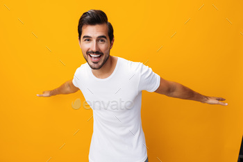 Man mockup t-shirt template studio white portrait