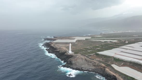 Lighthouse Look Out Tower Structure at Rocky Cliff Coast Atlantic Ocean Sea Line