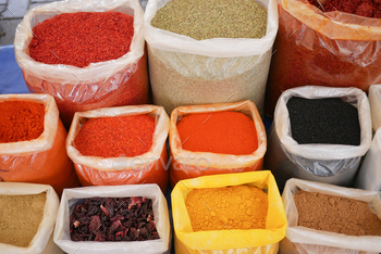 various spices in store in istanbul .