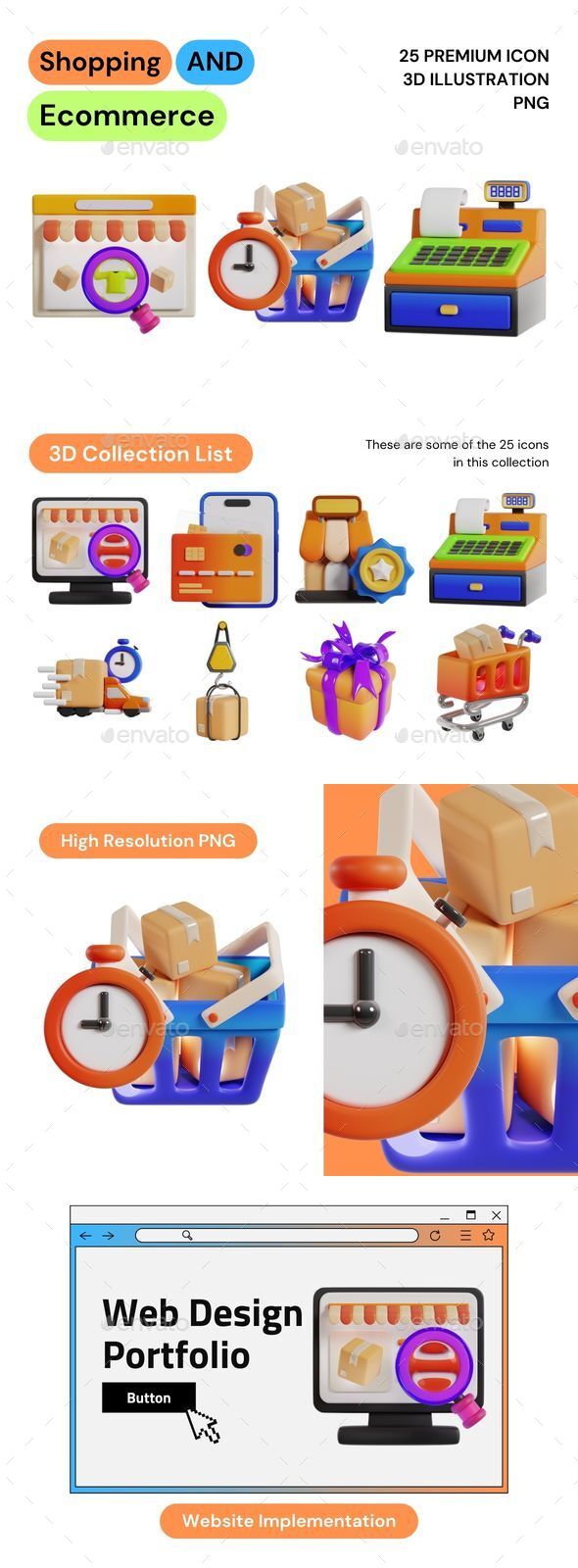 Shopping and Selling 3D Illustration