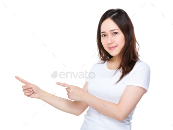 Woman with finger point aside