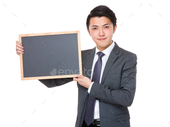 Young Businessman show with chalkboard