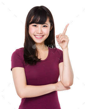Woman showing finger point up