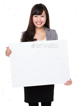 Young businesswoman show with white board
