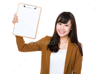 Asian businesswoman show with the blank page of clipboard