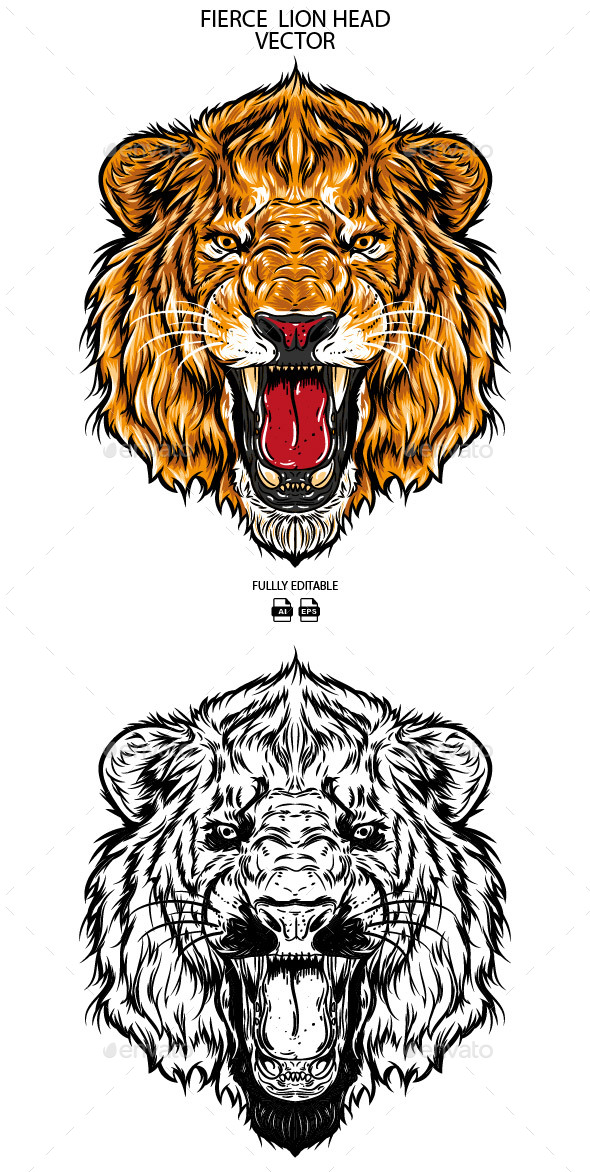 fierce lion head illustration