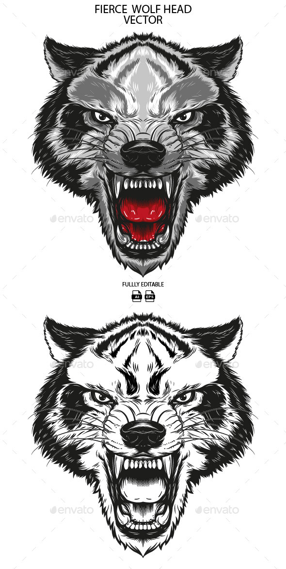 fierce wolf head illustration