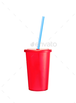 red plastic glass with blue tubule