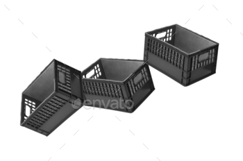 plastic crates isolated on white