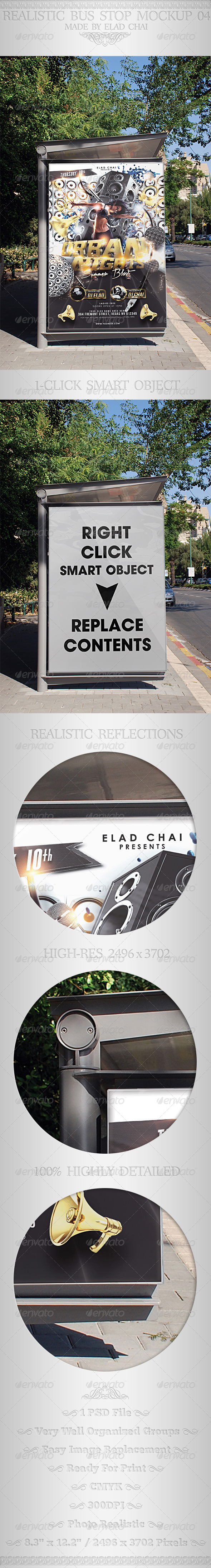 Realistic Bus Stop Flyer Poster Mockup 04