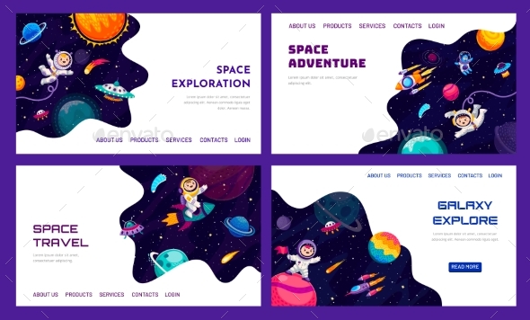 Space Galaxy Landing Pages Cartoon Space Planets