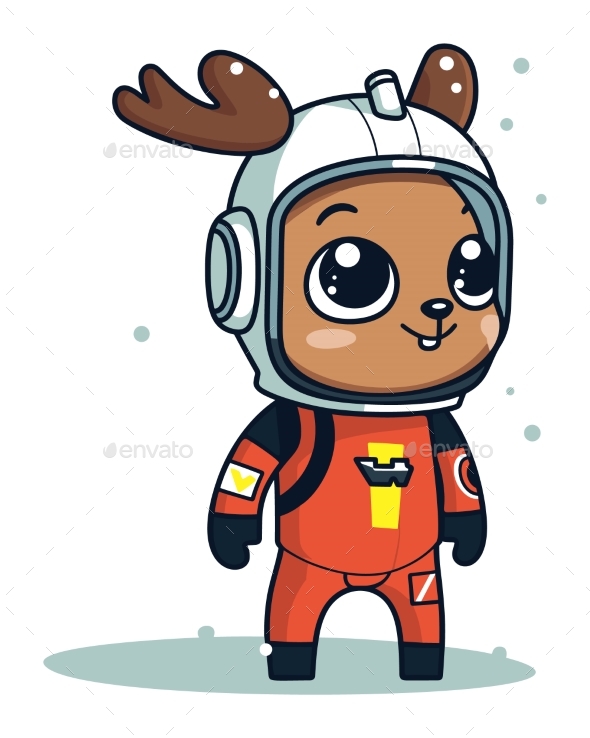 Cute Deer Astronaut Cartoon Character Standing