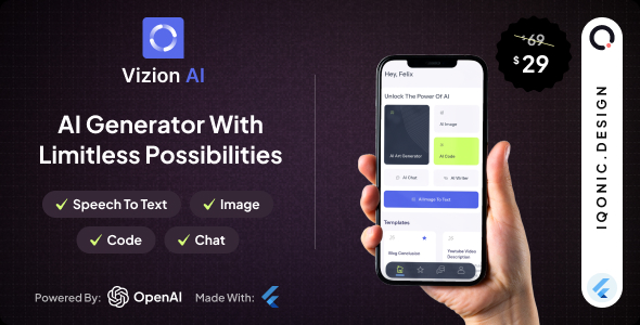 Vizion AI - The Ultimate AI-Powered Content, Image and Code Creation Tool with Flutter & Admin Panel