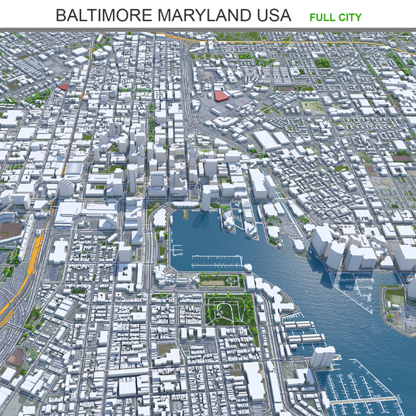 Baltimore Downtown City 3D Model Maryland 5km