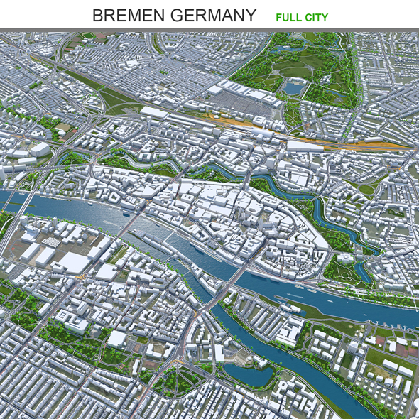 Bremen Downtown city Germany 3d model 10km