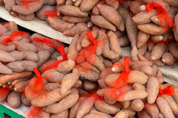 Stack of sweet potato sell in the market