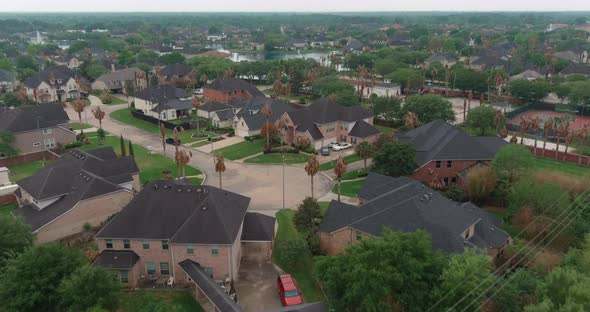 Aerial of affluent homes in Houston, Texas