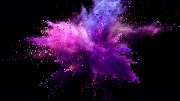 Super Slowmotion Shot of Color Powder Explosion Isolated on Black Background at 1000Fps