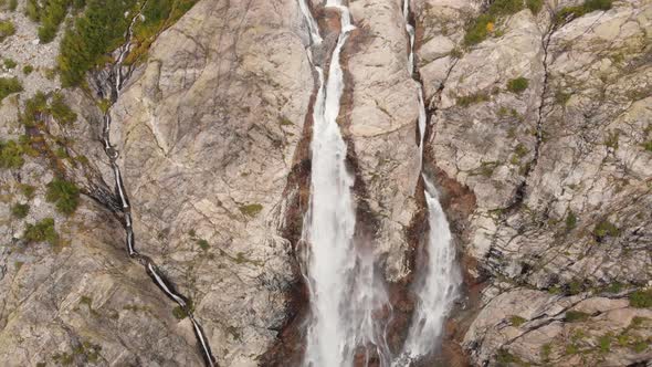 Aerial View Looking Down on a Shdugra Waterfall in Caucasus Mountains in Georgia