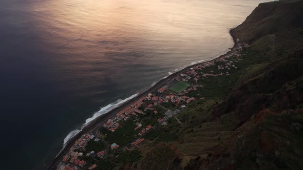 Aerial View on Sunset at Coast of Madeira