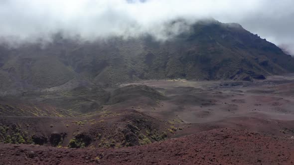 Drone Flying Over Volcano Crater at Haleakala National Park Nature Background