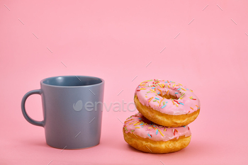 Colorful Donuts Breakfast Composition with Different Color Styles. Game of color, sweet life. Copy