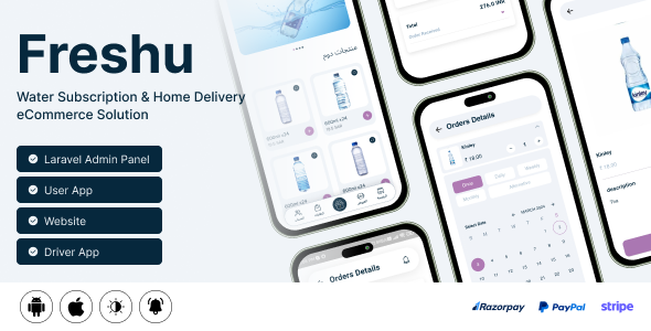 Freshu- Water Subscription and Delivery eCommerce Mobile App for Android and iOS