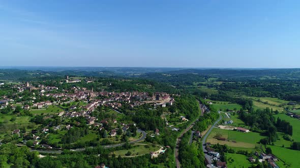 Belves village in Perigord in France seen from the sky