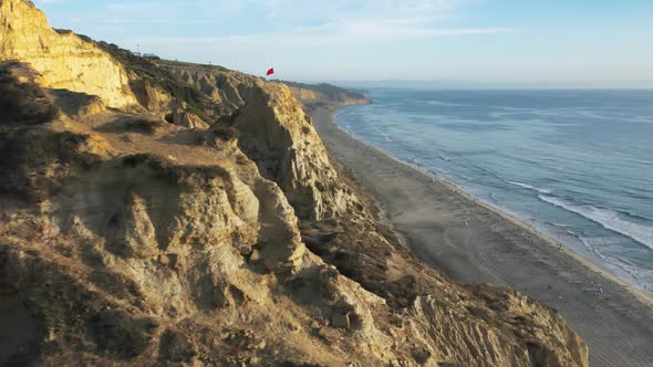 Aerial La Jolla Sea Cliffs View Golden Sunset Hour Suburban San Diego USA