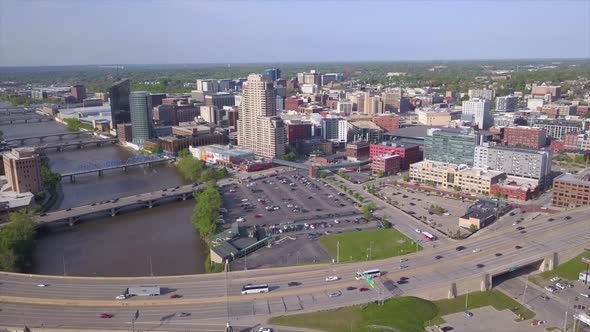 Drone Shot of Grand Rapids Skyline