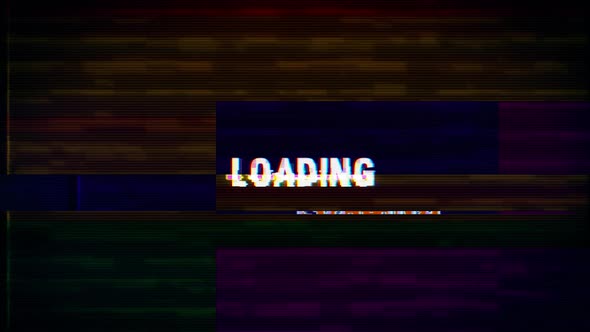 Loading text with glitch effects retro screen