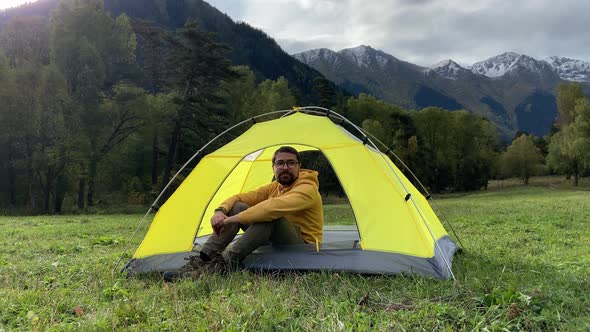 Camping in Mountains of North Caucasus in Fall Season Arkhyz KarachayCherkessia