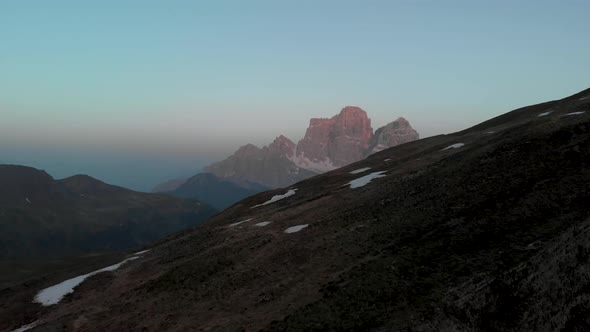 Aerial Fly Near Monte Pelmo in Dolomites Italy at Sunset 