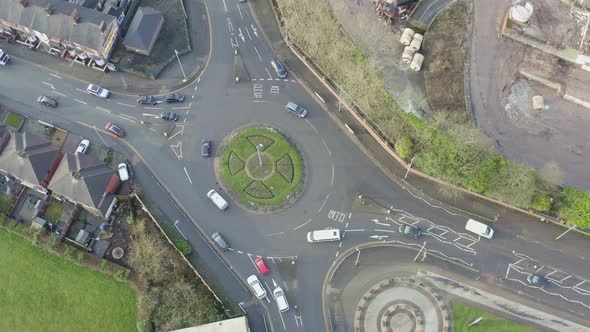 Overhead view of the roundabout on Victoria road, Vicky road that leads to Hanley city centre in Sto