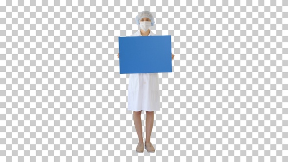 Young woman doctor in a mask holding an, Alpha Channel