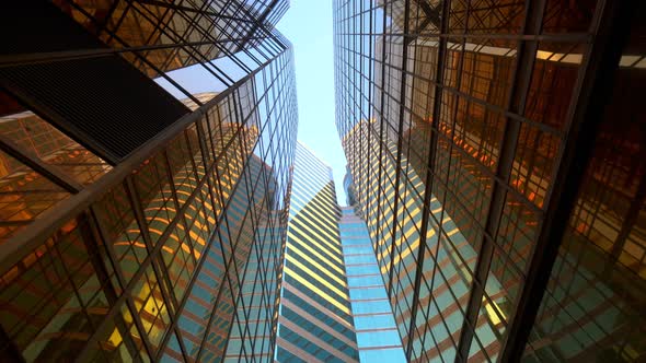 Modern Skyscrapers in Business District Against Blue Sky