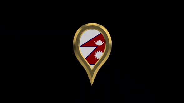 Nepal 3D Rotating Location Gold Pin Icon
