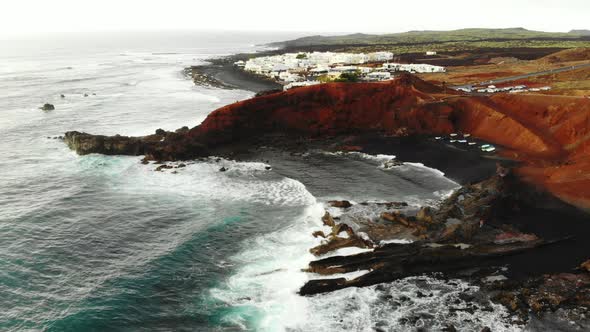 Black Beach El Golfo on Lanzarote, Canary Islands, Spain