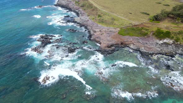 Rocks on Beautiful Island Coastline of Maui, Hawaii - Aerial