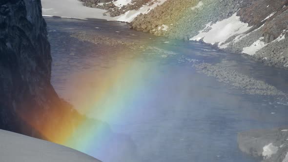 Rainbow close up at Dettifoss waterfall 